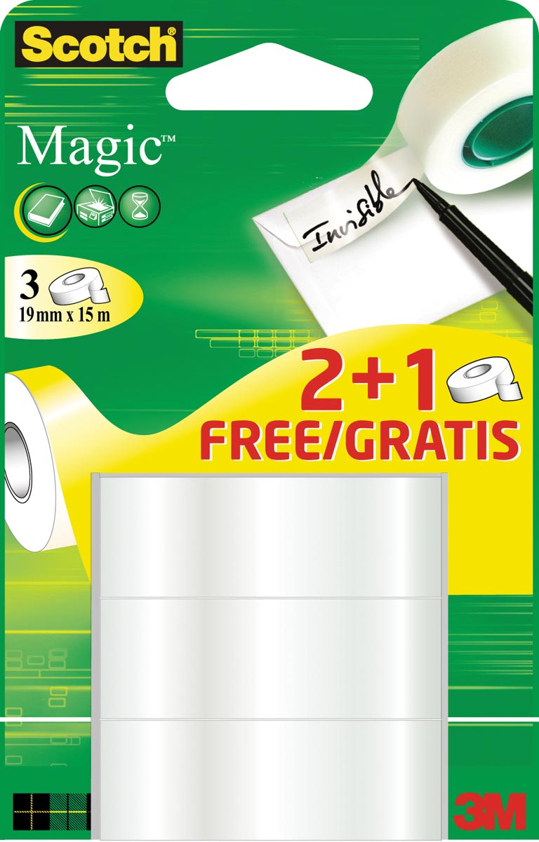 Scotch Magic plakband Ft 19 mm x 15 m 2 + 1 gratis