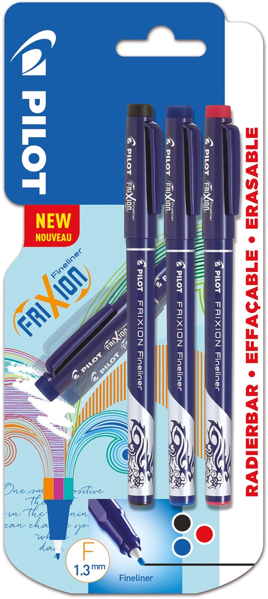 Pilot fineliner Frixion Basic, geassorteerde kleuren, set van 3 stuks