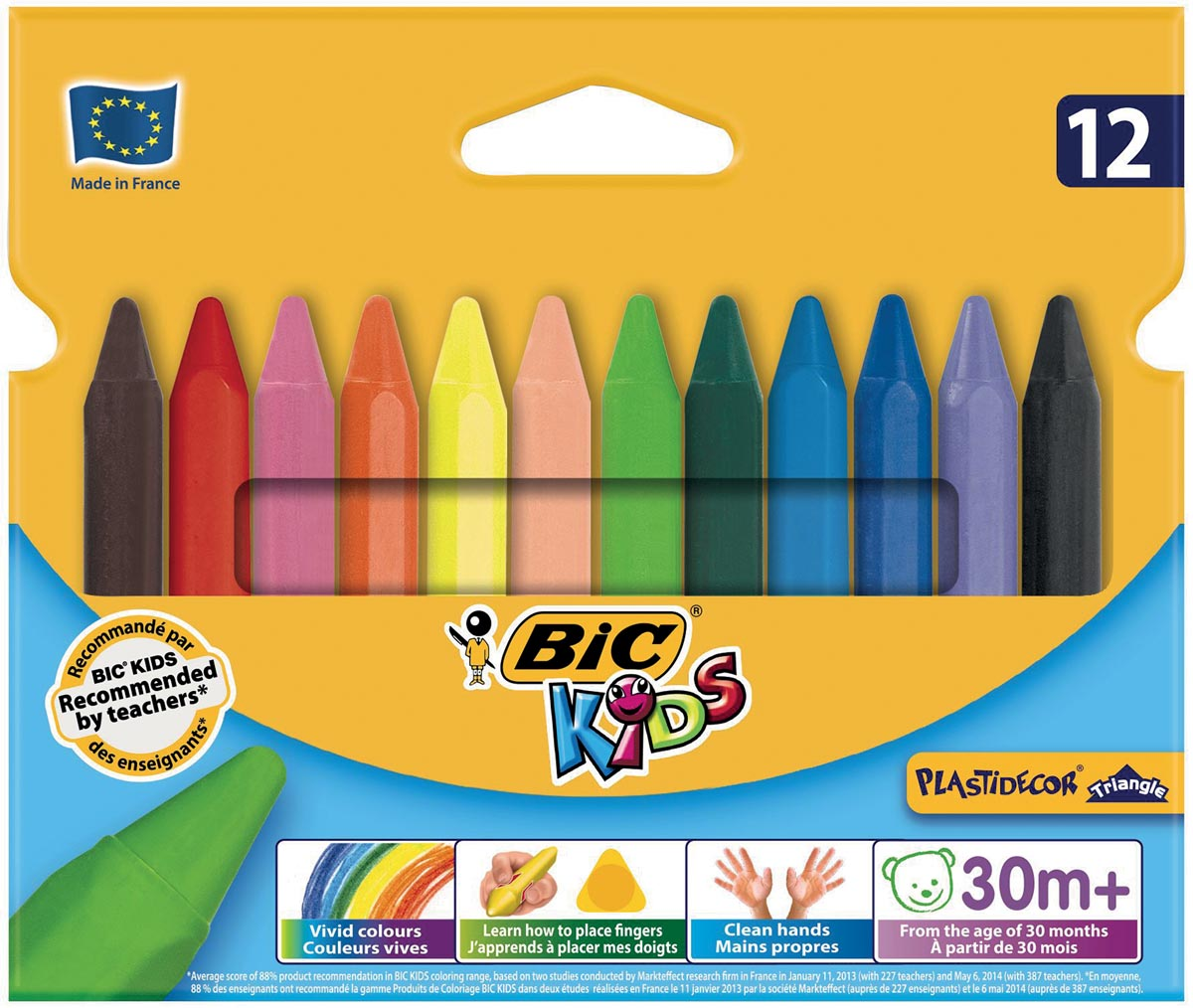 Bic waskrijt Plastidecor Triangle 12 stuks