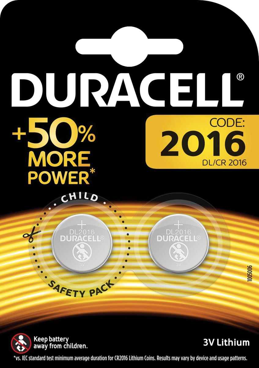 Duracell knoopcel Electronics CR2016, blister van 2 stuks