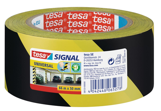 Tesa waarschuwingstape Universal, ft 50 mm x 66 m, geel/zwart