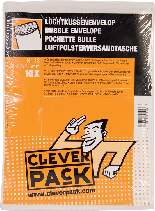 Cleverpack luchtkussenenveloppen, ft 150 x 215 mm, met stripsluiting, wit, pak van 10 stuks