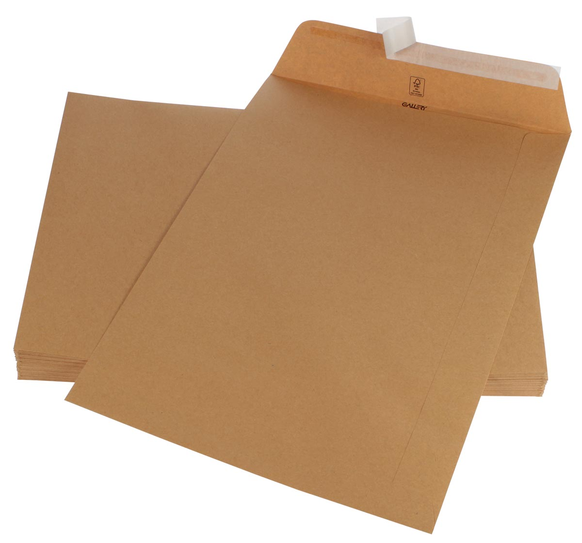 Gallery enveloppen ft 250 x 353 mm, stripsluiting, bruine kraft, doos van 250 stuks