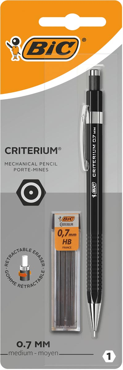 Bic vulpotlood Criterium, blister van 1 stuk + 12 vullingen (gratis), zwart, 0,7 mm