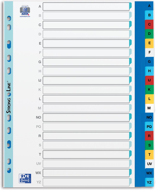 OXFORD tabbladen, formaat A4 maxi (voor showtassen), uit PP, 11-gaatsperforatie, gekleurde tabs,  set A-Z