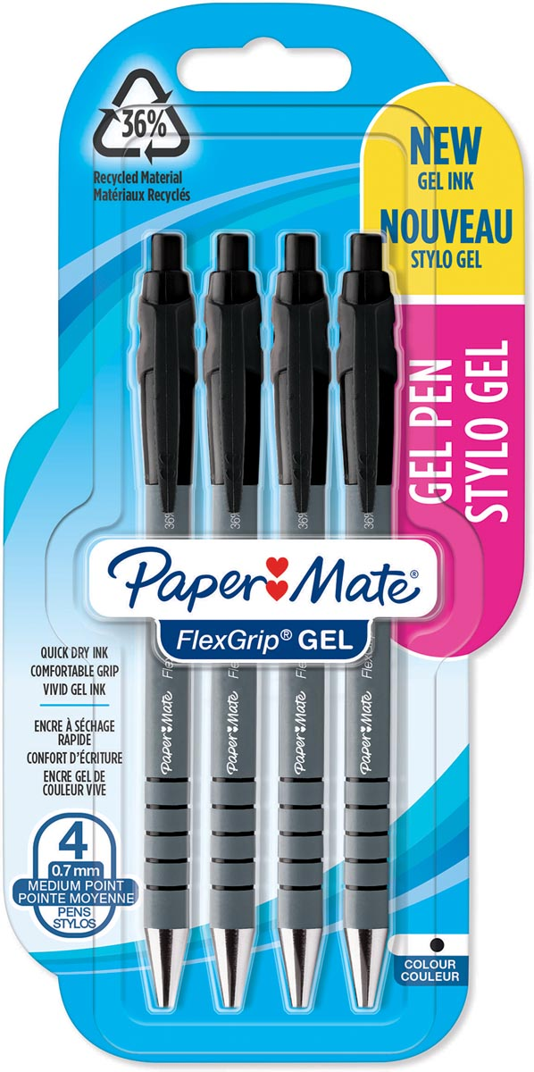 Paper Mate balpen Flexgrip Gel, blister van 4 stuks, zwart