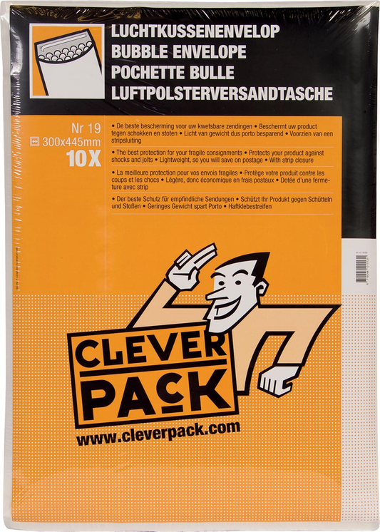 Cleverpack luchtkussenenveloppen, ft 300 x 445 mm, met stripsluiting, wit, pak van 10 stuks