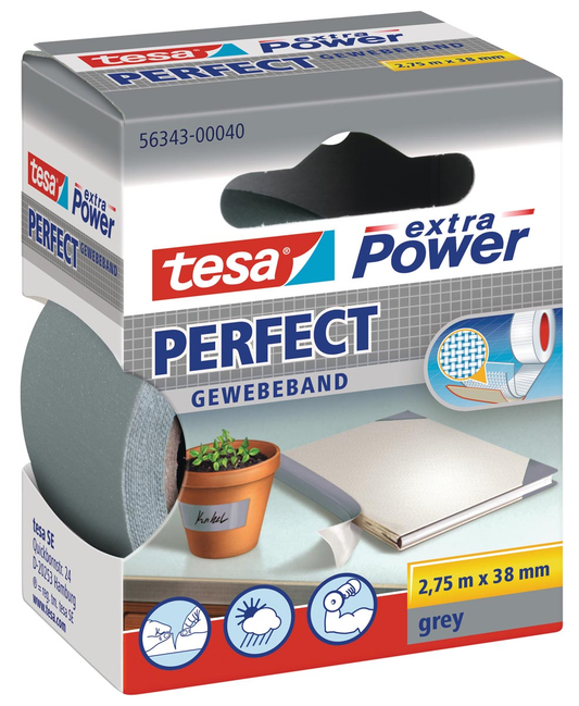 Tesa extra Power Perfect, ft 38 mm x 2,75 m, grijs