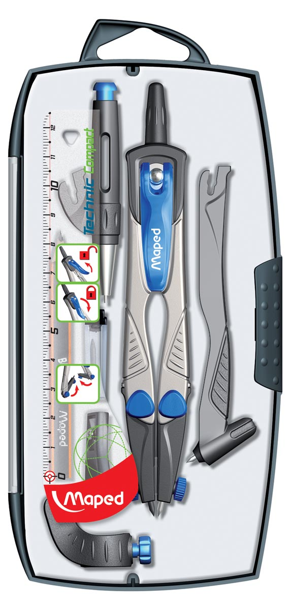 Maped passer Technic Compact 7-delige passerdoos: 1 passer Technic Compact, 1 verlengstuk, 1 universee...