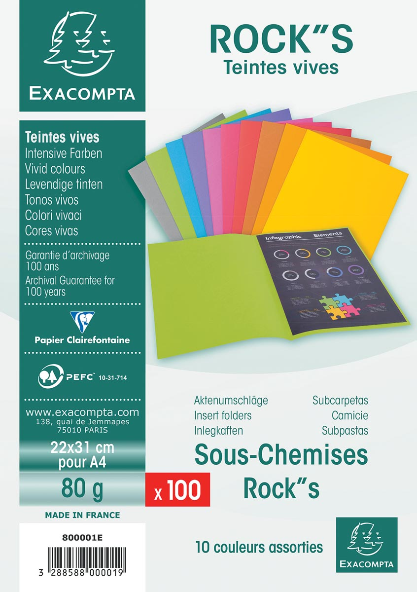 Exacompta dossiermap Rock's 80, ft 22 x 31 cm, pak van 100, geassorteerde kleuren