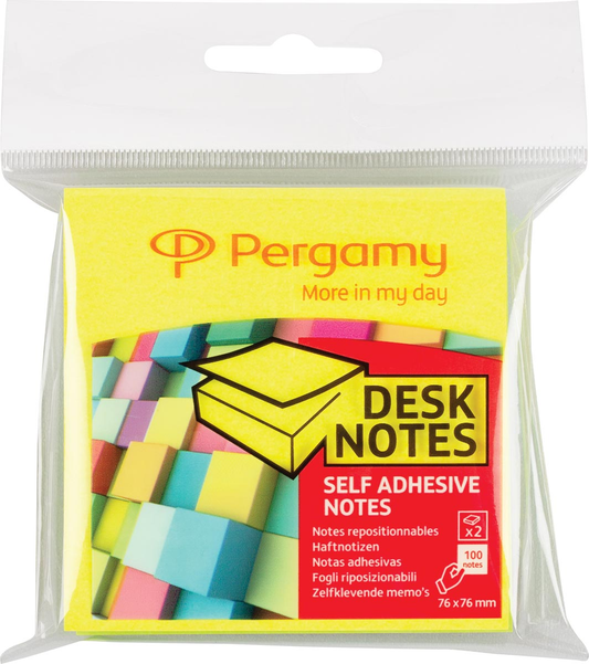 Pergamy notes, ft 76 x 76 mm, pak van 2, neon geel en neon groen