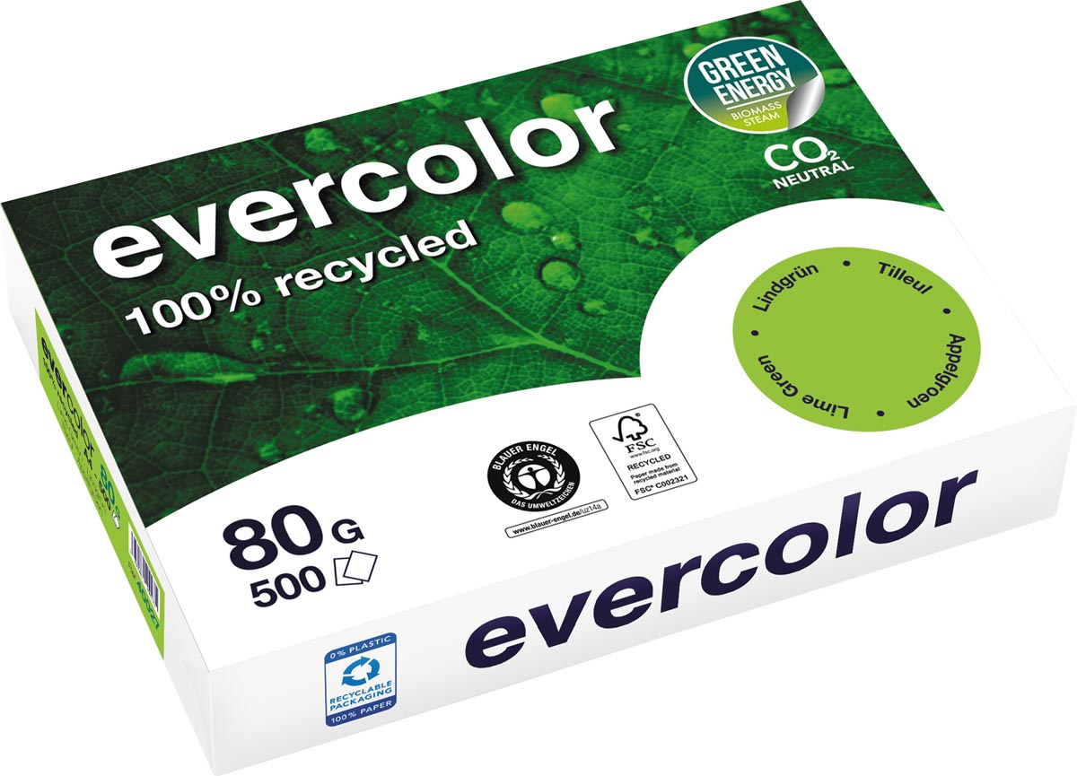 Clairefontaine Evercolor gekleurd gerecycleerd papier, A4, 80 g, 500 vel, appelgroen