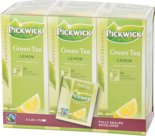 Pickwick thee, groene thee met lemon, fairtrade, pak van 25 zakjes