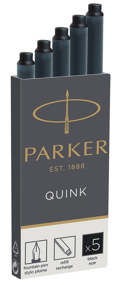 Parker Quink inktpatronen zwart, doos met 5 stuks