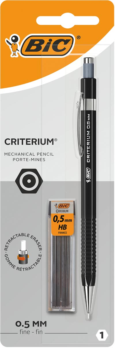 Bic vulpotlood Criterium, blister van 1 stuk + 12 vullingen (gratis), zwart, 0,5 mm