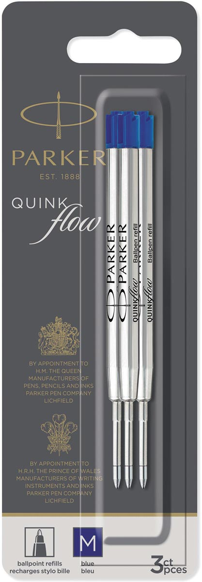 Parker Quinkflow vulling voor balpen, medium, blauw, blister met 3 stuks