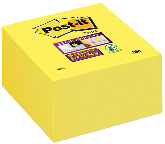 Post-it Super Sticky notes cube, 350 vel, ft 76 x 76 mm, neongeel