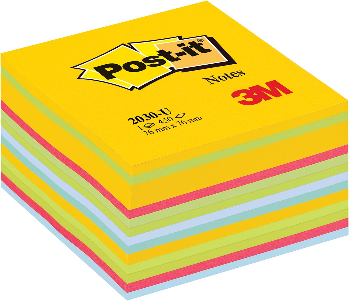 Post-it Notes cube, 450 vel, ft 76 x 76 mm, geassorteerde kleuren ultra