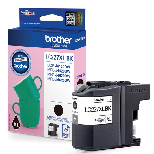 Brother inktcartridge, 1.200 pagina's, OEM LC-227XLBK, zwart, op blister