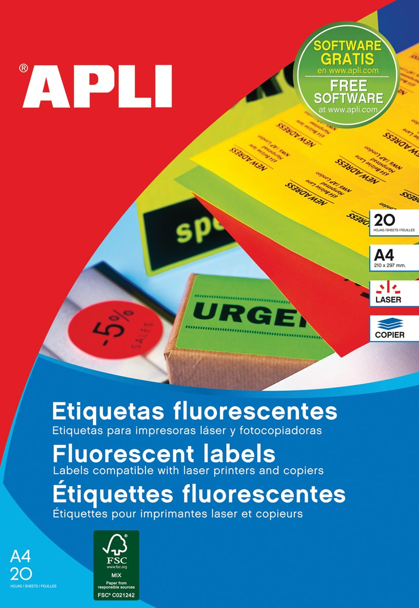 Apli fluorescerente etiketten 64 x 33,9 mm (b x h) geel