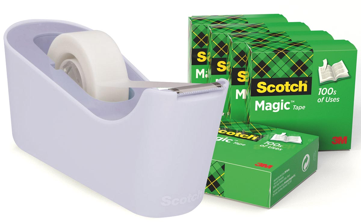 Scotch verzwaarde plakbandafroller inclusief 6 rollen Scotch magic tape, lavendel