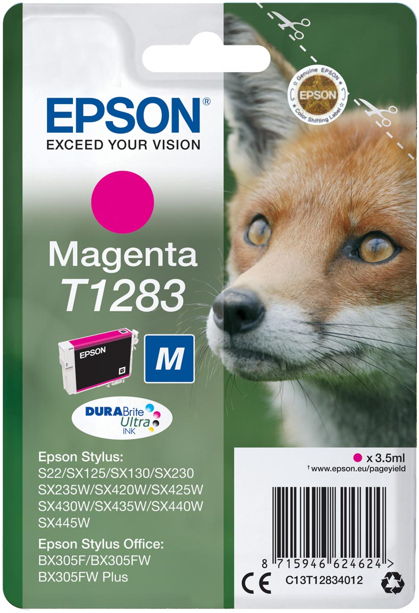 Epson inktcartridge T1283, 140 pagina's, OEM C13T12834012, magenta