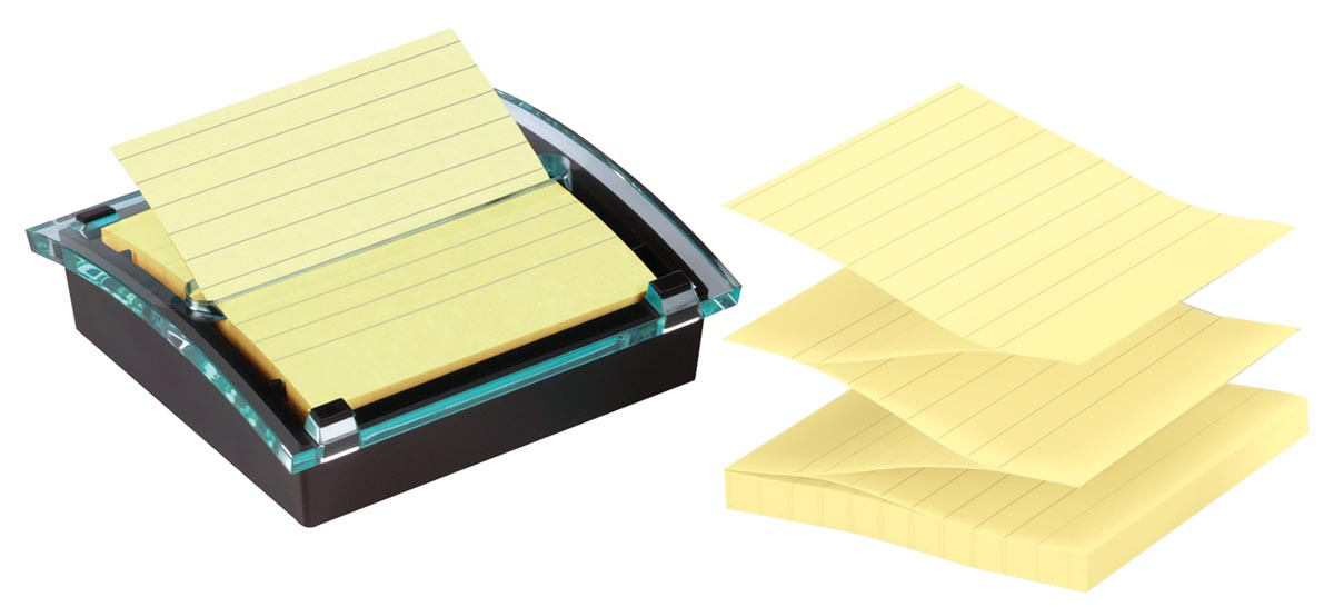 Post-it Super Stcicky z-notes dispenser Millenium zwart, met 1 blok ft 101 x 101 mm gelijnd geel