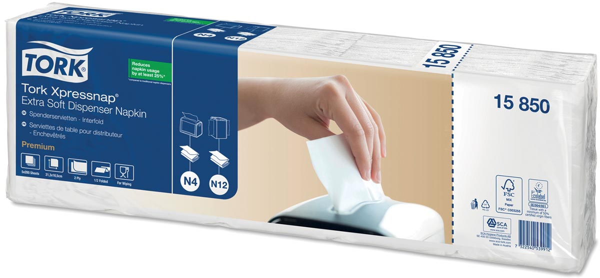 Tork servetten Expressnap Extra zacht voor dispenser, 2-laags, 1000 per bundel