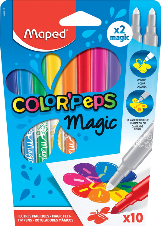 Maped viltstift Color'Peps Magic, etui van 10 stuks in geassorteerde kleuren en 2 magic stiften