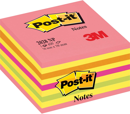 Post-it Notes cube, 450 vel, ft 76 x 76 mm, roze-geel tinten