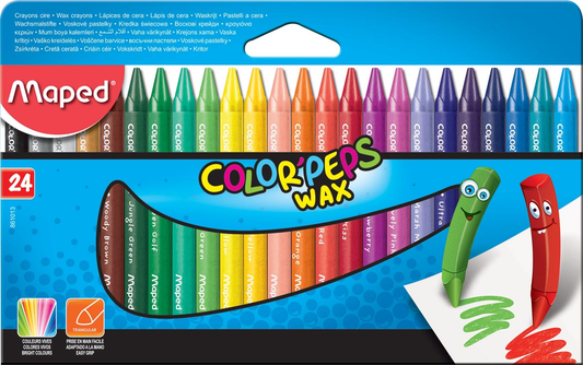 Maped waskrijt Color'Peps Wax, doos van 24 stuks in geassorteerde kleuren