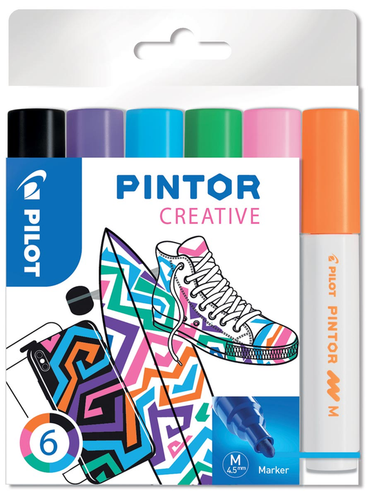 Pilot Pintor Creativ marker, medium, blister van 6 stuks in geassorteerde kleuren