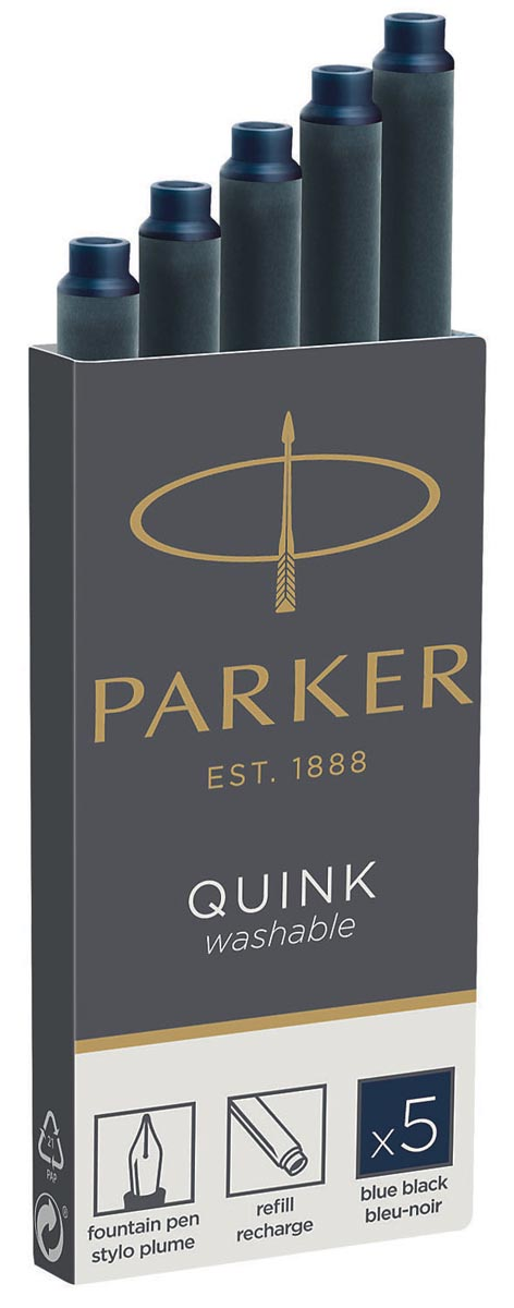 Parker Quink inktpatronen blauw-zwart, doos met 5 stuks