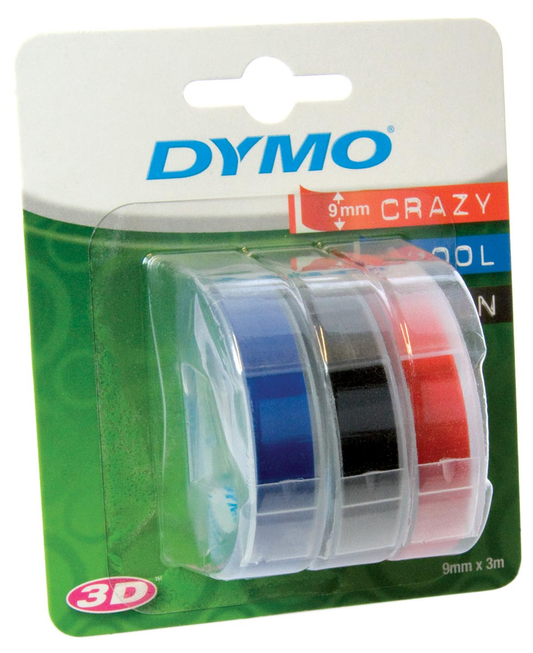 Dymo D3 tape 9 mm, geassorteerde kleuren, blister van 3 stuks