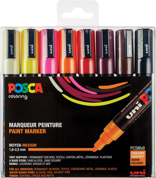 Posca paintmarker PC-5M, set van 8 markers in geassorteerde warme kleuren