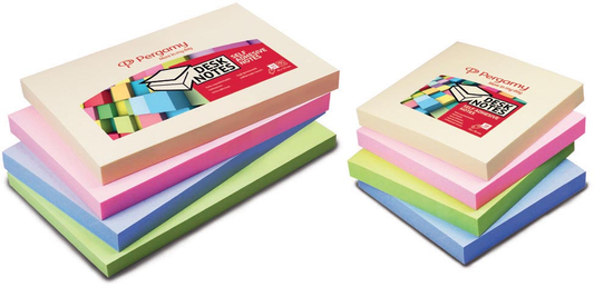 Pergamy notes, ft 76 x 127 mm, 4 geassorteerde pastel kleuren, pak van 12 blokken