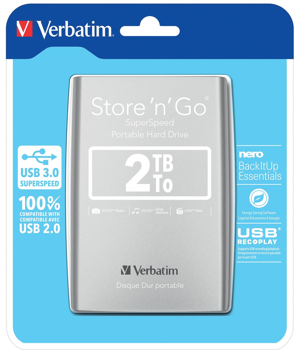 Verbatim harde schijf 3.0 Store 'n' Go, 2 TB, zilver