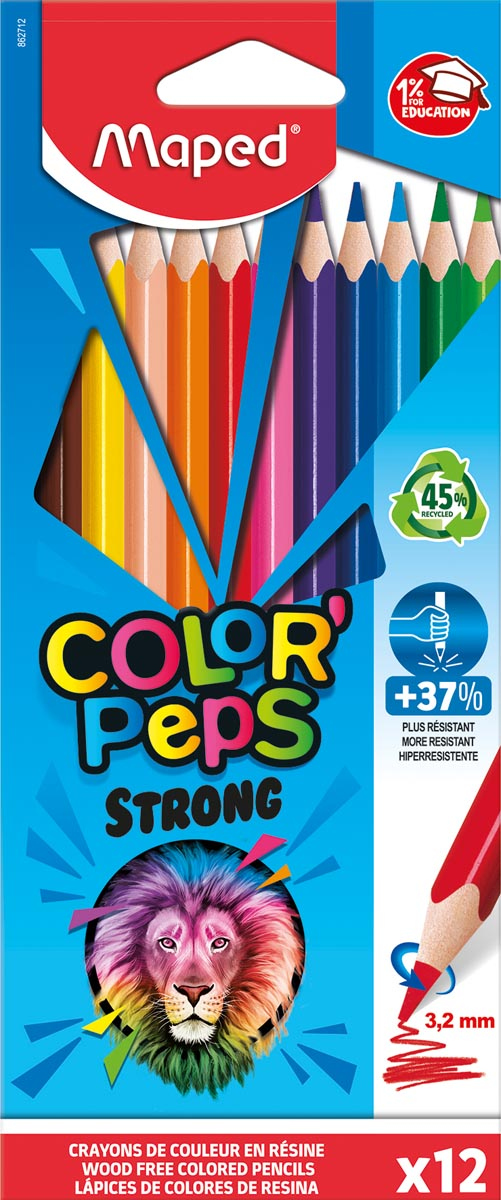 Maped kleurpotlood Color'Peps Strong, 12 potloden in een kartonnen etui