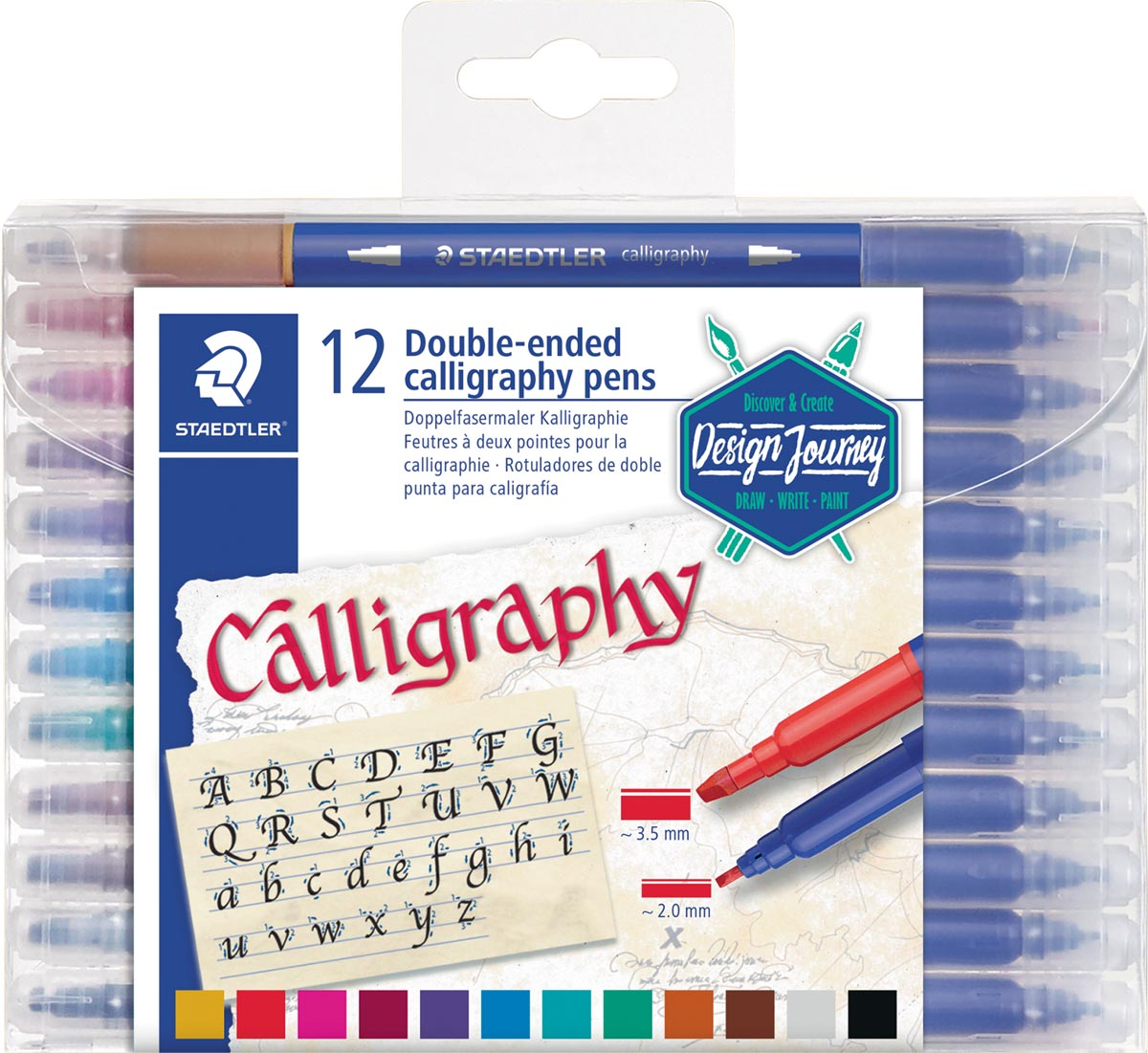 Staedtler kalligrafiepen Calligraph duo, doos van 12 stuks in geassorteerde kleuren