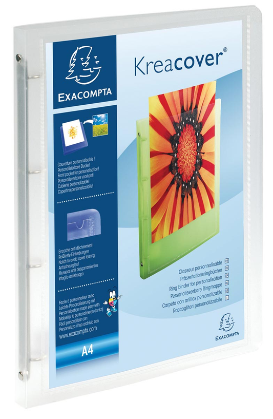 Exacompta Personaliseerbare ringmap Kreacover 4 ringen, transparant wit