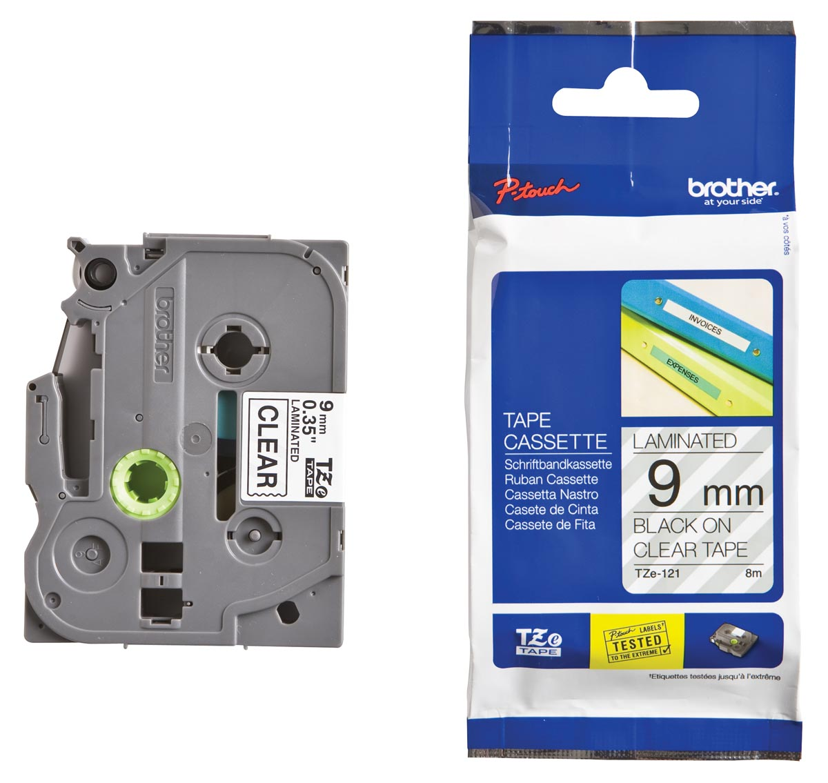 Brother TZe tape voor P-Touch 9 mm, zwart op transparant