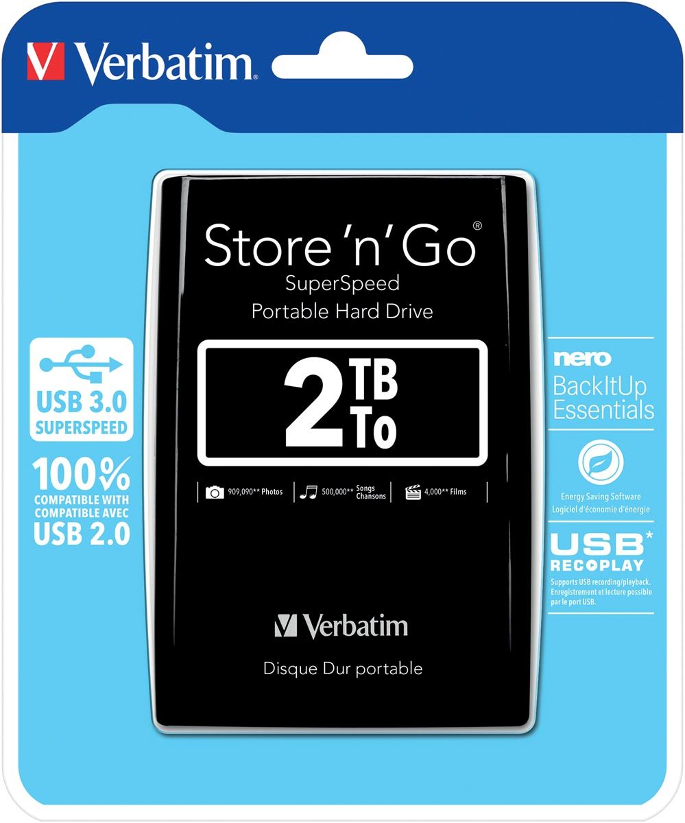 Verbatim harde schijf 3.0 Store 'n' Go, 2 TB, zwart