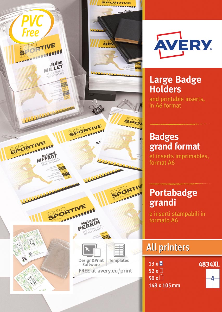 Avery grote badge, ft 10,5 x 14,8 cm, inclusief inserts, doos van 50 stuks