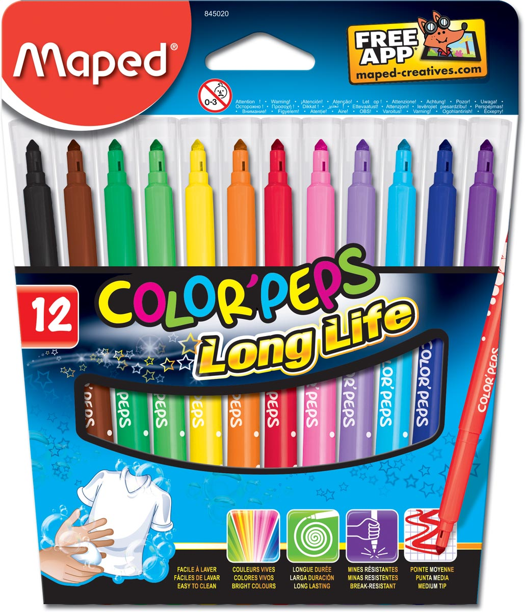 Maped Viltstift Color'Peps 12 stiften in een kartonnen etui