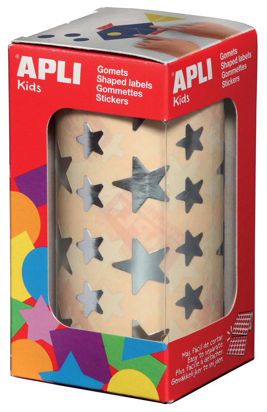 Apli Kids stickers op rol, ster, 2360 stuks, metallic zilver