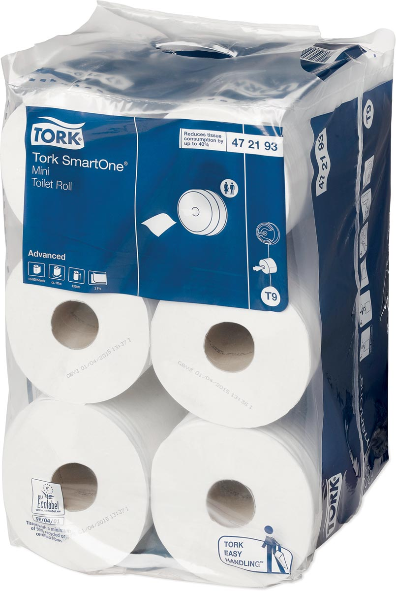 Tork toiletpapier SmartOne Mini, 2-laags, 111 meter, systeem T9, pak van 12 rollen