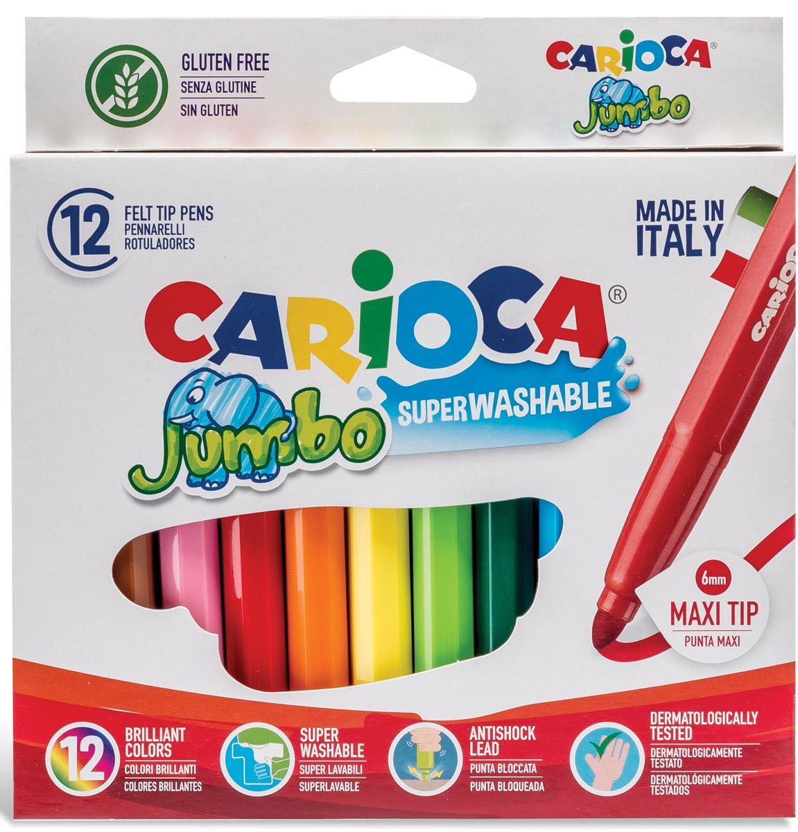 Carioca viltstift Jumbo Superwashable 12 stiften in een kartonnen etui