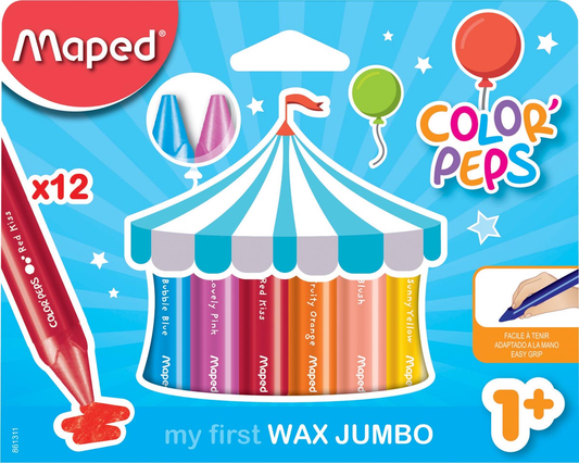 Maped waskrijt Color'Peps Jumbo Early Age, doos van 12 stuks in geassorteerde kleuren