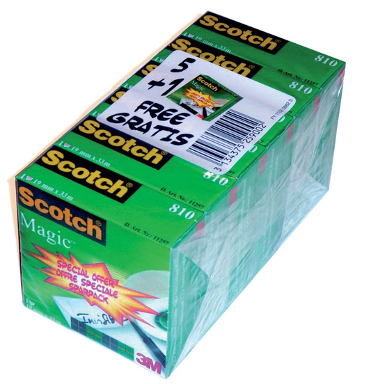 Scotch plakband Magic  Tape ft 19 mm x 33 m, pak van 6 rollen