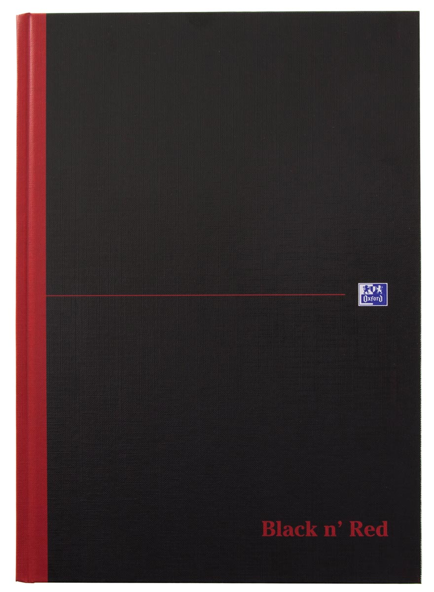 Oxford BLACK N' RED gebonden boek, 192 bladzijden, ft A4, geruit 5 mm